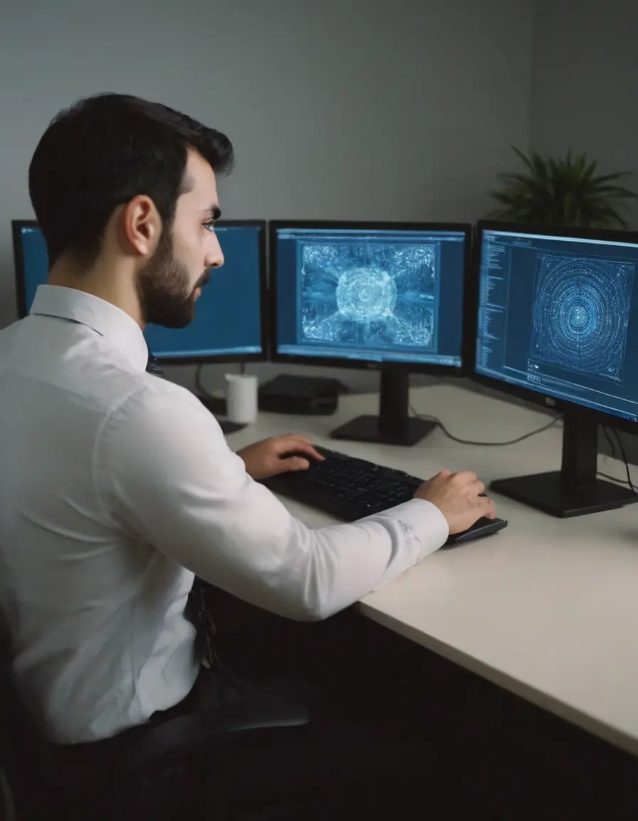 An office worker using A.I. to enhance workflow and processes. An office worker using A.I. to enhance workflow and processes.